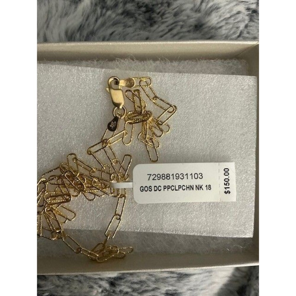 Mini Paperclip 18K Yellow Gold over 926 Silver Necklace 18in NWT